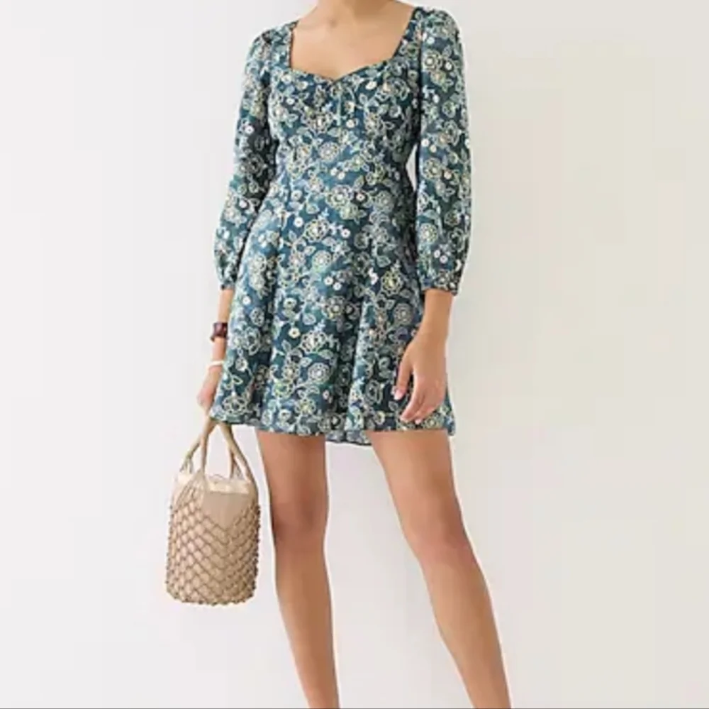 J.Crew NWT Floral Mini Dress Size 12 Cottagecore Sweetheart Neck Long Sleeve